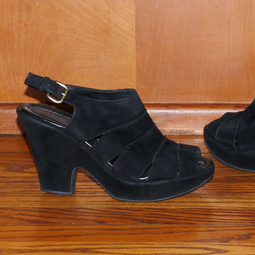 CORDANI TABOR BLACK SUEDE PEEP-TOE SLINGBACK WEDGE SZ EU 38 / US 8 MADE IN ITALY